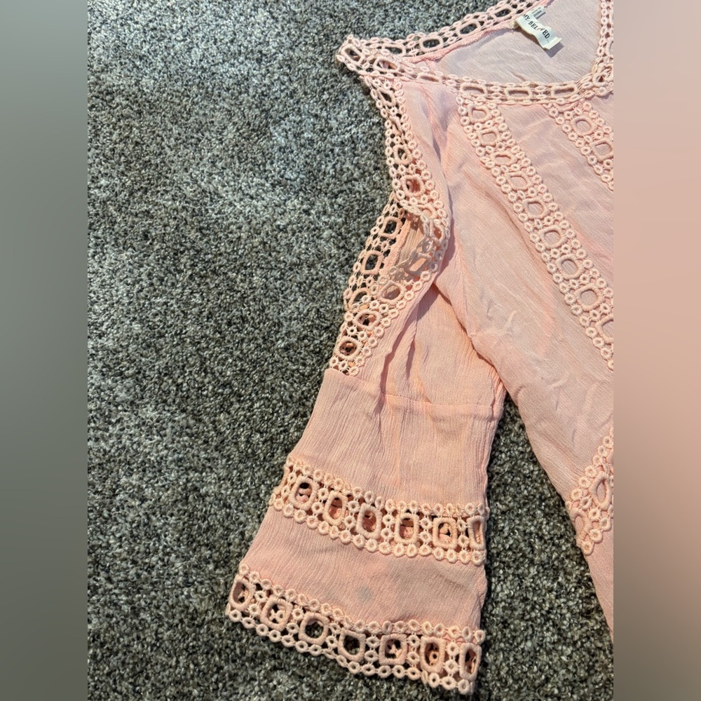 My Beloved Blush Lace Cold Shoulder Blouse - Picture 3 of 6